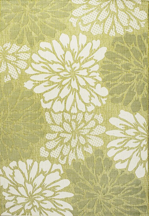 JONATHAN Y Floral Textured Weave Indoor Outdoor Area Rug 3X5 Green/Cream, Zinnia Modern for Backyard, Patio, Porch, Easy-Cleaning, High Traffic, Pet-Friendly, Non-Shedding (SMB110H-3)