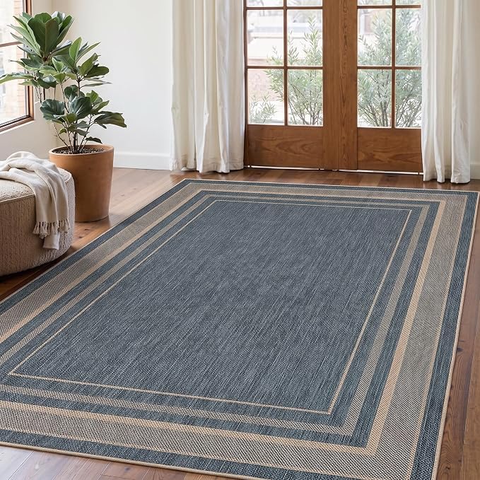 GarveeHome Washable Bedroom 4x6 Area Rug Modern Easy Jute Indoor Area Rugs | Non Slip Stain Resistant Living Room Throw Carpet Low Pile Easy Jute Rugs for Kitchen Nursery Entryway Dorm Kids Room, Blue