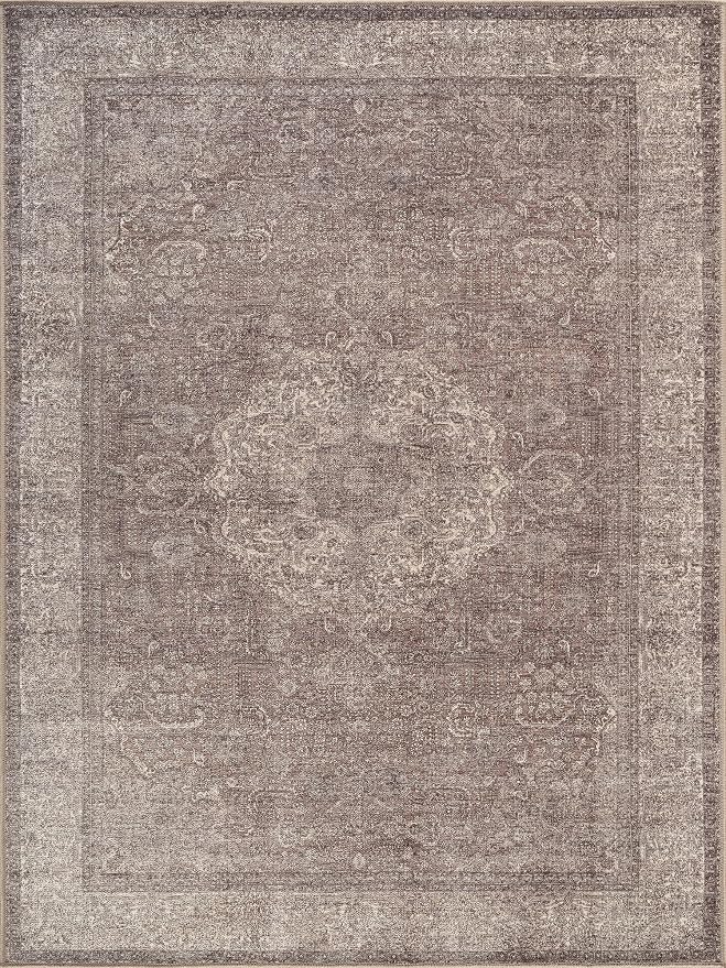 Bloom Rugs Washable Non-Slip 5' x 7' Rug - Taupe/Beige Traditional Medallion Area Rug for Living Room, Bedroom, Dining Room, and Kitchen - Exact Size: 5' x 7'