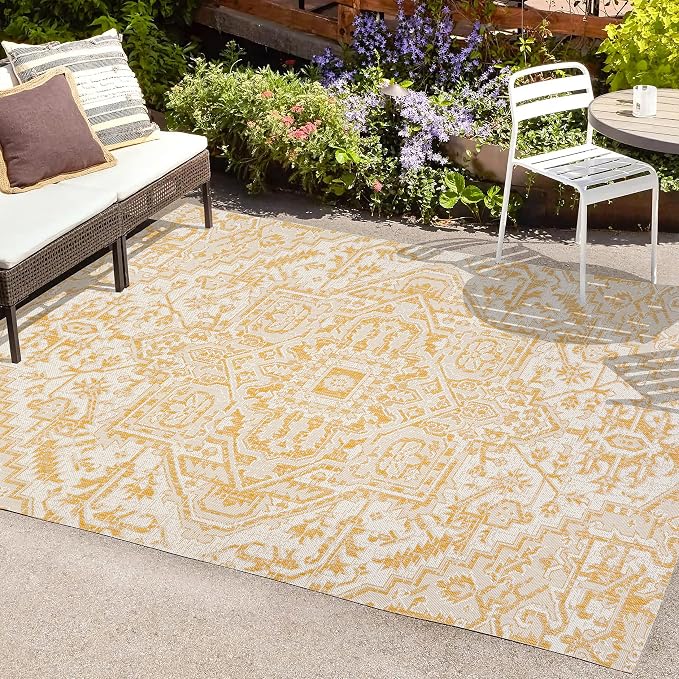 JONATHAN Y Boho Medallion Indoor Outdoor Area Rug 8X10 Cream/Yellow, Estrella Textured Weave for Backyard, Patio, Porch, Easy-Cleaning, High Traffic, Pet-Friendly, Non-Shedding (SMB105H-8)