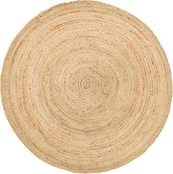 HOMEMONDE 6ft Round Natural Jute Rug - Handwoven Braided Reversible Vintage Area Rug Farmhouse Rustic and Bohemian Eco Friendly Home Décor for Bedroom, Living Room and Kitchen