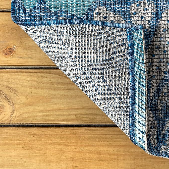 JONATHAN Y Floral Textured Weave Indoor Outdoor Square Area Rug 5X5 Navy/Aqua, Zinnia Modern for Backyard, Patio, Porch, Easy-Cleaning, High Traffic, Pet-Friendly, Non-Shedding (SMB110C-5SQ)