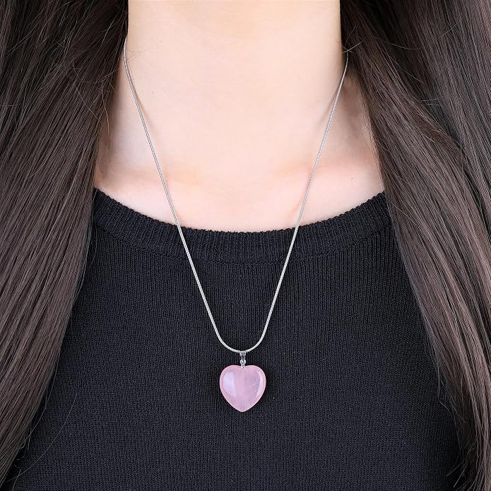 COAI AmorWing Womens Rose Quartz Crystal Heart Pendant Necklace