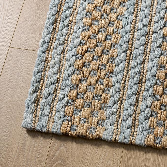 Martha Stewart X SAFAVIEH Collection Area Rug - 9' x 12', Natural & Light Blue, Handmade Wool & Jute, Ideal for Living Room, Bedroom, Dining Space (MSR9528L)