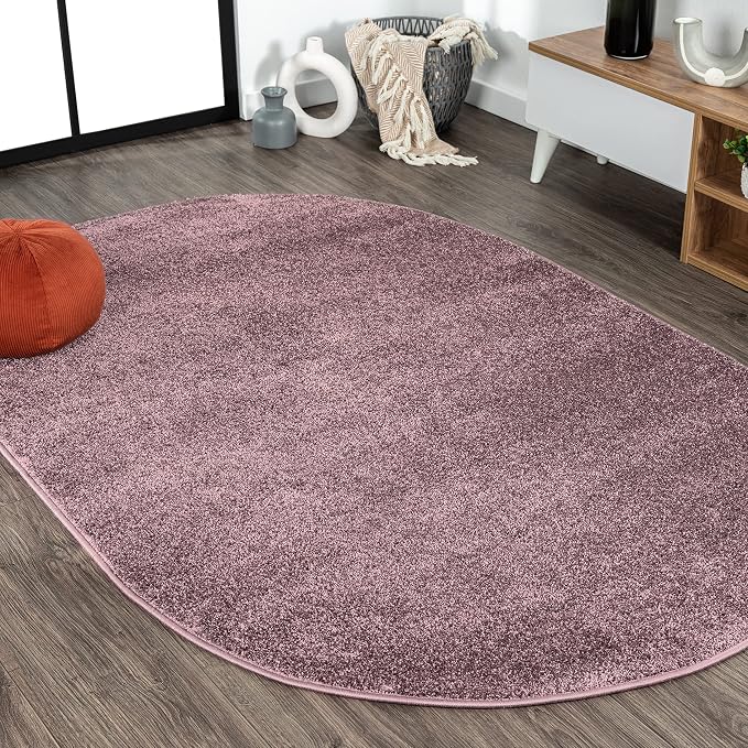 JONATHAN Y Haze Solid Low-Pile Light Purple 3x5 Oval Indoor Area Rug, Coastal,Bohemian,Minimalist,Classic, Easy-Cleaning for Living Room,Bedroom,Kitchen,Pet Friendly,Non-Shedding (SEU100R-3OV)