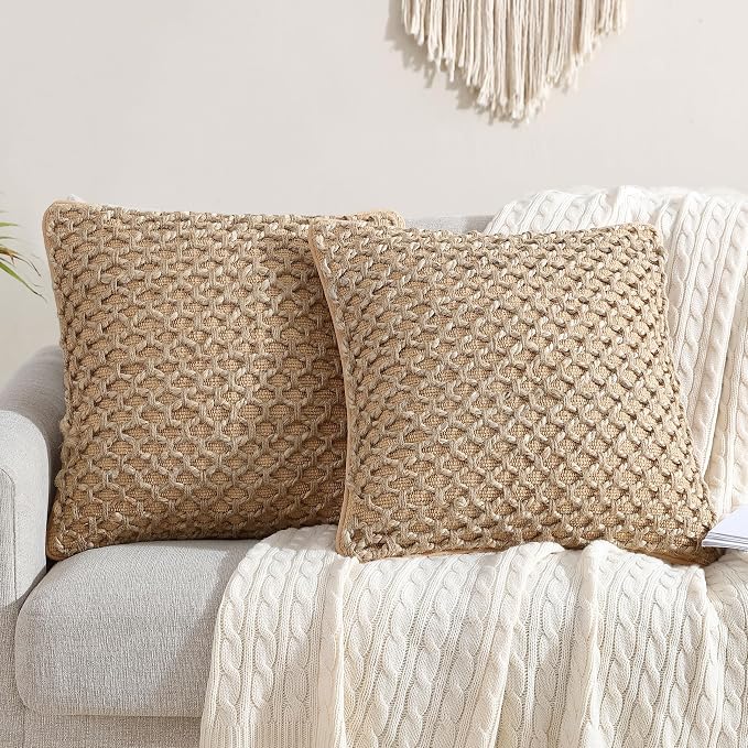 Boho Living 18x18 White Throw Pillow Covers Pillow Insert not Included - Boho Pillow Covers Only, Pack of 2