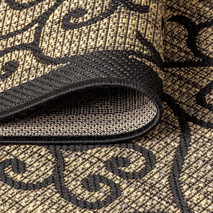 JONATHAN Y Vintage Filigree Indoor Outdoor Octagon Area Rug 8 Ft Black/Khaki, Madrid Textured Weave for Backyard, Patio, Porch, Easy-Cleaning, High Traffic, Pet-Friendly, Non-Shedding (SMB107A-8TGN)