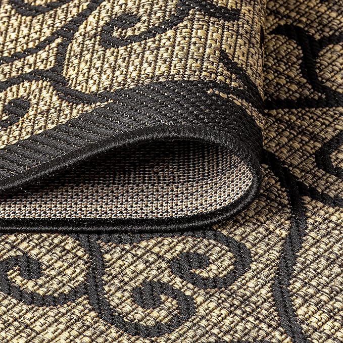 JONATHAN Y Vintage Filigree Indoor Outdoor Octagon Area Rug 5 Ft Black/Khaki, Madrid Textured Weave for Backyard, Patio, Porch, Easy-Cleaning, High Traffic, Pet-Friendly, Non-Shedding (SMB107A-5TGN)