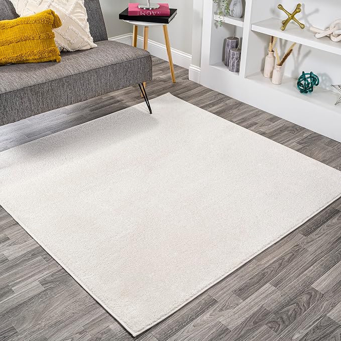 JONATHAN Y Haze Solid Low-Pile Cream 5x5 Square Indoor Area Rug, Coastal,Bohemian,Minimalist,Classic, Easy-Cleaning for Living Room,Bedroom,Kitchen,Pet Friendly,Non-Shedding (SEU100T-5SQ)