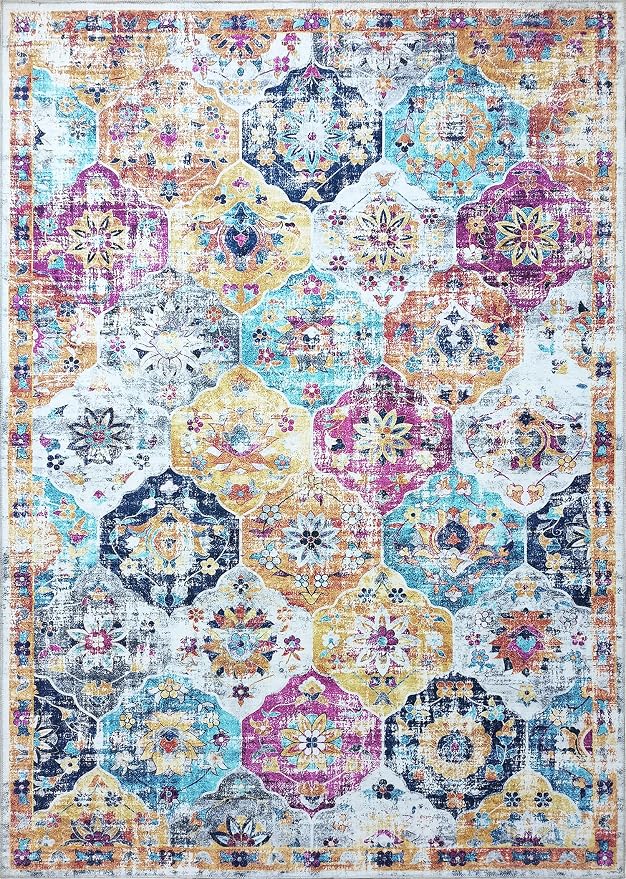 Mandala - Indoor Area Rugs 8x10 Washable, Stain Resistant Machine Washable Rugs for Living Room, Bedroom, and Modern House Décor - Durable Polyester Material, Colorful Patterned - Multi Color