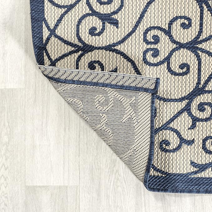 JONATHAN Y Vintage Filigree Indoor Outdoor Area Rug 3X5 Navy/Beige, Madrid Textured Weave for Backyard, Patio, Porch, Easy-Cleaning, High Traffic, Pet-Friendly, Non-Shedding (SMB107G-3)