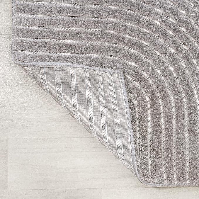 JONATHAN Y Hallie High-Low Curve Gray/Ivory 6' Round Indoor/Outdoor Area Rug, Minimalist, Pet Friendly, Non-Shedding, Stain Resistant, Hose-Washable for Backyard, Patio, Porch (SCN100A-6R)