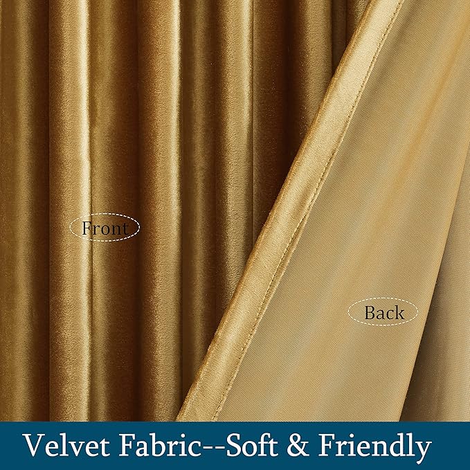Gold Velvet Curtains 72 inch Long for Living Room,Luxury 2 Panels Room Darkening Rod Pocket Back Tab Curtain Elegant Thermal Insulated Heavy Soft Soundproof Decorative Window Drapes for Bedroom