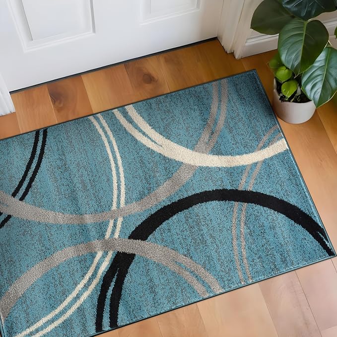 Rugshop Wavy Circles Modern Accent Fade-Resistant Area Rug Blue 2'7" x 4'