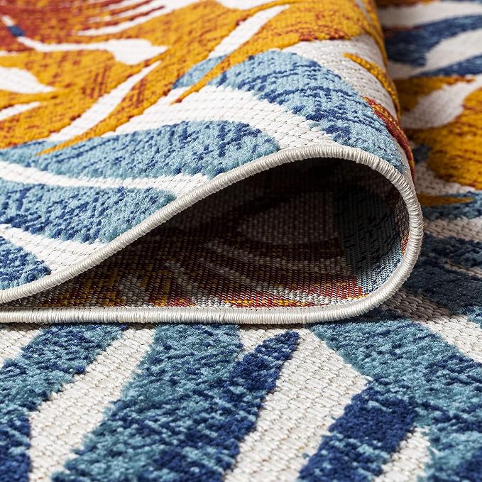 JONATHAN Y Tropics Palm Leaves Indoor Outdoor Area Rug 8X10 Cream/Orange | Ships Rolled, Durable Flat Weave, Lays Flat for Backyard, Patio, Porch, Easy-Cleaning, High Traffic,Pet-Friendly,Non-Shedding
