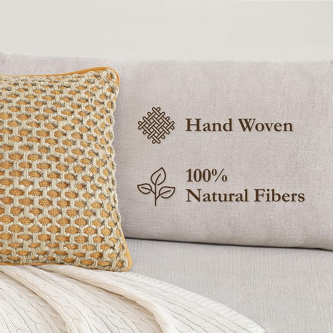 Boho Living 18x18 Mustard Yellow Throw Pillow Covers Pillow Insert not Included - Boho Pillow Covers Only, Pack of 2