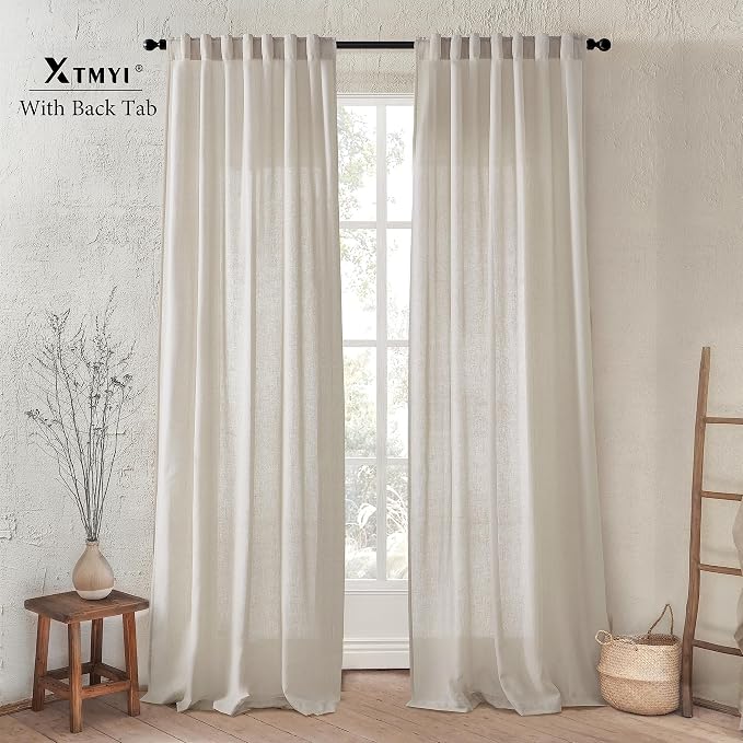 XTMYI Oatmeal Beige Curtains 84 Inches Long for Living Room 2 Panels Sets Stone Washed Linen Earth Tone Decor Back Tab Rod Pocket Boho Neutral Greige Earthy Sheer Curtain for Bedroom