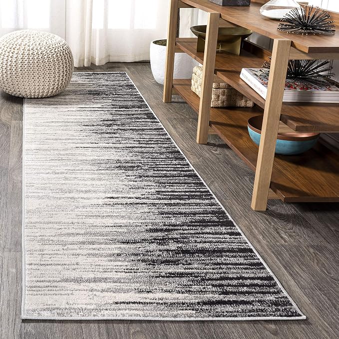 JONATHAN Y Linear Modern Half-Stripe Gray/Cream Runner Rug, 2x8, Contemporary, Transitional, Easy-Cleaning for Living Room, Bedroom, Kitchen, Pet Friendly, Non-Shedding (CTP112B-28)