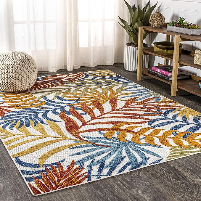 JONATHAN Y Tropics Palm Leaves Indoor Outdoor Area Rug 5X8 Cream/Orange | Ships Rolled, Durable Flat Weave, Lays Flat for Backyard, Patio, Porch, Easy-Cleaning, High Traffic,Pet-Friendly,Non-Shedding