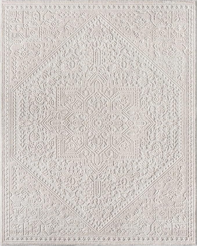Well Woven Harlow Collection Cloud Medallion Ivory - Modern Tribal Minimalist 2x7 Runner Rug - Ideal for Hallway & Bedroom - Durable, Stain Resistant & Easy to Clean