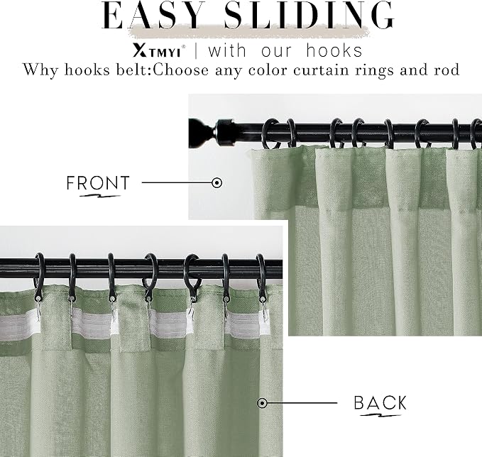 XTMYI Sage Green Linen Curtains 96 Inches Long for Living Room,Boho Closet Curtains for Bedroom Closet Door Neutral Nursery Boy Teens Girls Room