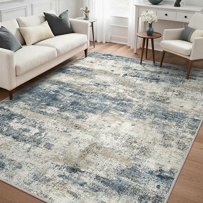 GENIMO Area Rugs 8x10 Clearance Large Blue Rug for Living Room Abstract Rug Washable Non Slip, Water Repellent Soft Modern Carpet for Bedroom Dining Room Nursery Room Playroom, Navy Blue