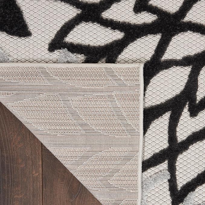 Nourison Home Aloha Indoor/Outdoor Black White 7'10" x 10'6" Area Rug, Tropical, Botanical, Easy Cleaning, Non Shedding, Bed Room, Living Room, Dining Room, Deck, Backyard, Patio (8x10)