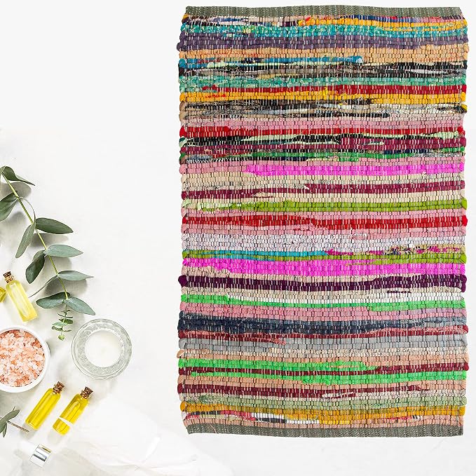 Chardin home - Eco Friendly 100% Recycled Cotton Colorful Chindi Area Rug, Multi (24x36 Inch.)