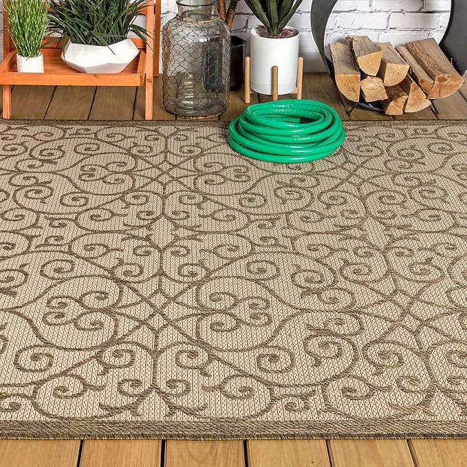 JONATHAN Y Vintage Filigree Indoor Outdoor Area Rug 4X6 Beige/Brown, Madrid Textured Weave for Backyard, Patio, Porch, Easy-Cleaning, High Traffic, Pet-Friendly, Non-Shedding (SMB107B-4)