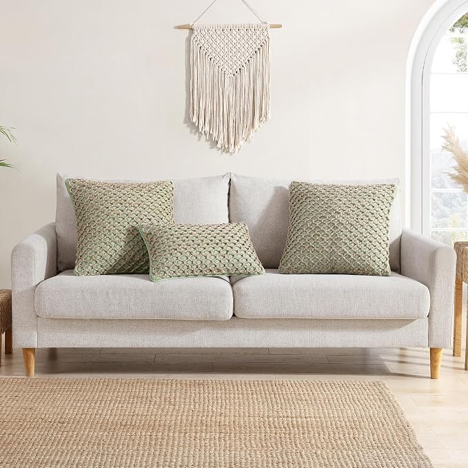 Boho Living Jada 2 Pc Decorative Throw Pillow Covers, Pillow Insert not Included, Premium Woven Design, Living Room Décor, (2) 20" x 20", Sage Green