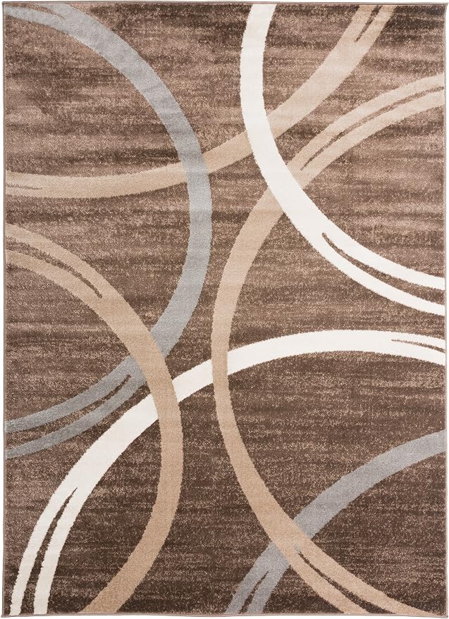 Rugshop Wavy Circles Modern Fade-Resistant Area Rug Brown 6'6" x 9'