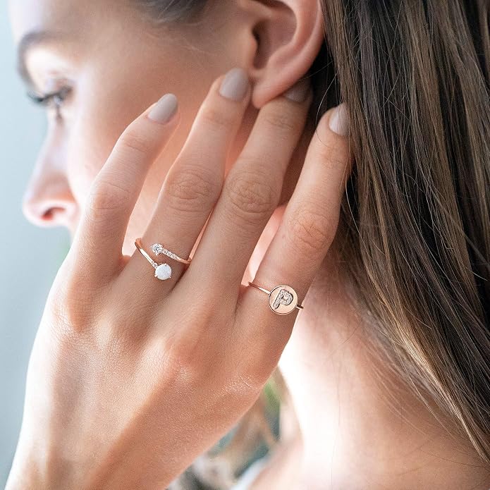 PAVOI 14K Gold Plated Created Opal Rings - Stacking Rings for Women