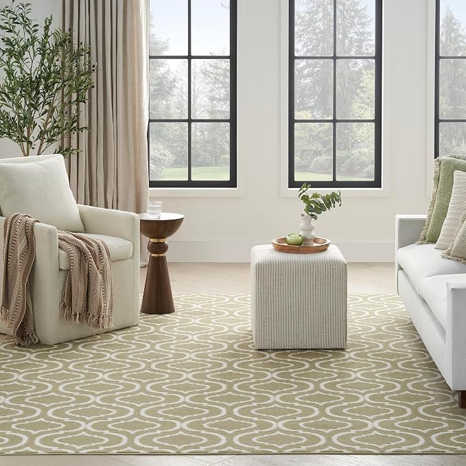 Nourison Home Jubilant Olive 5'3" x 7'3" Area Rug - Easy Clean, Non Shedding, Bed Room, Living Room, Dining Room, Kitchen (5' x 7')