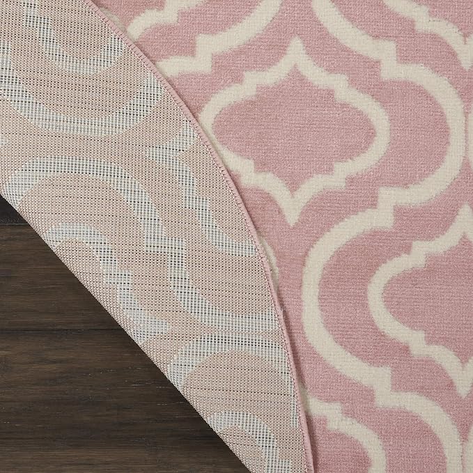 Nourison Home Jubilant Trellis Pink 8' x Round Area-Rug, Easy-Cleaning, Non Shedding, Bed Room, Living Room, Dining Room, Kitchen (8 Round)