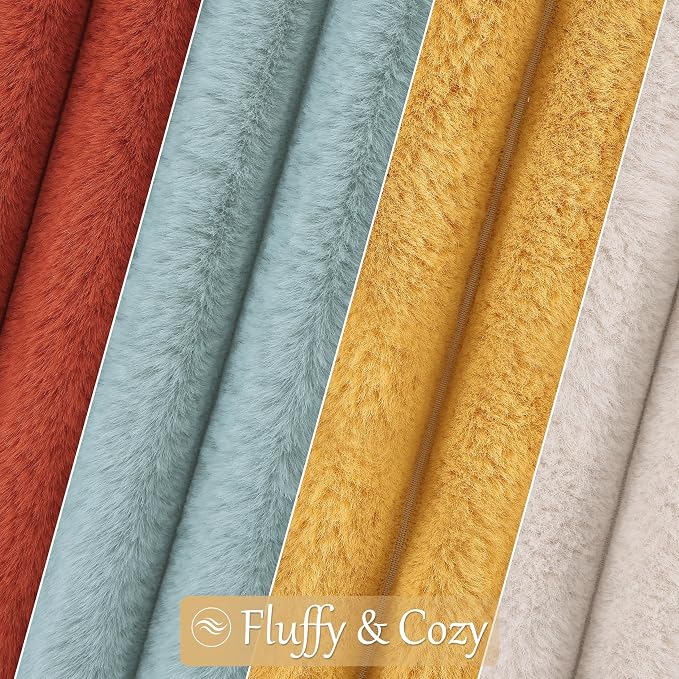 decorUhome Fall Faux Fur Throw Pillow Covers 18x18 Set of 4 Rust/Beige | Decorative Modern Farmhouse Soft Cozy Striped Pillow Cases Velvet Back for Sofa Bed Living Room Classic Accent Home Decor