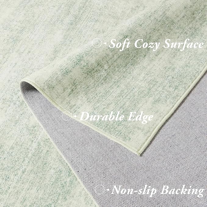 Sage Green Rug for Bedroom Abstract Washable 8x10 Area Rugs with Low Pile | Light Green and Cream, with Non Slip Foldable, Boho Cottage Core Modern, Carpet for Living Room Playroom, Rubber Backing