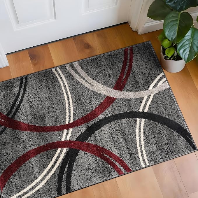 Rugshop Wavy Circles Modern Non-Shedding Accent Area Rug Red 2' x 3'