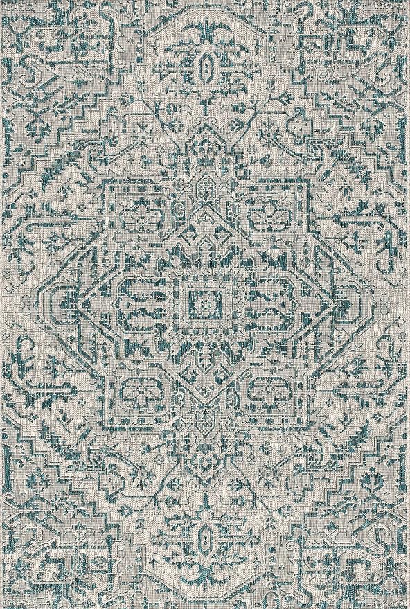 JONATHAN Y Boho Medallion Indoor Outdoor Area Rug 9X12 Teal/Gray, Estrella Textured Weave for Backyard, Patio, Porch, Easy-Cleaning, High Traffic, Pet-Friendly, Non-Shedding (SMB105C-9)