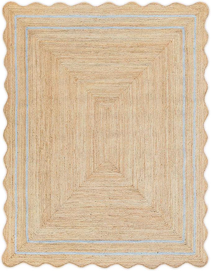 Wave Scalloped Natural Jute Runner - Boho Jute Entryway Rug, Farmhouse Scallop, Gray (8'x10')