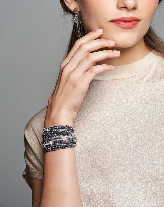 Bracelet for Women – Handmade Vegan Boho Natural Stone Layered Bracelet, Thailand Bohemian Stackable Beaded Wrap Bracelets, Summer Hippie Bracelet Stack, Fashion Jewelry Gifts
