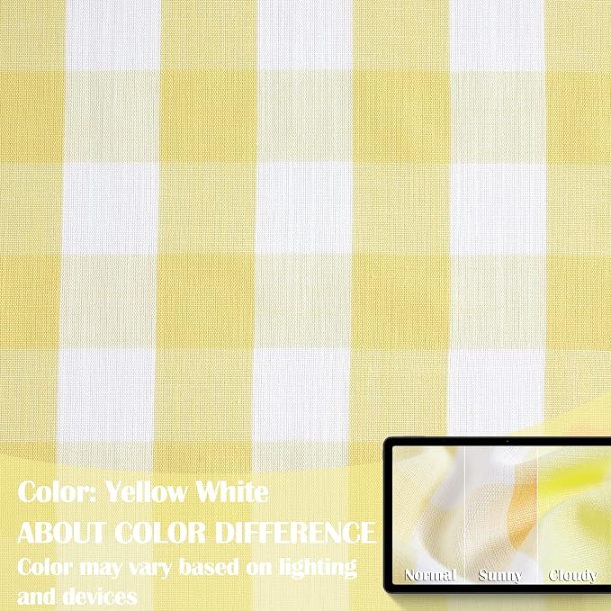 90 Inch Yellow White Buffalo Plaid Curtains Rod Pocket | Rustic Plaid Semi Sheer Gingham Drapes,Yarn Dyed Fabric,Farmhouse Window Treatment for Bedroom Living Room,40"Wx90"L,2 Panels