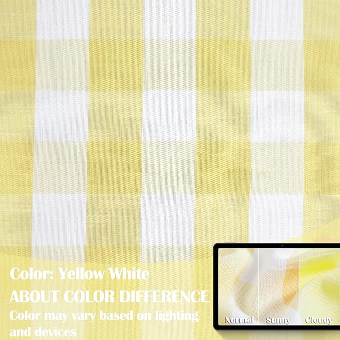 Yellow White Buffalo Plaid Curtains Semi Sheer 54 Inches Length | Gingham Checkered Drapes,Yarn Dyed Fabric,Rustic Window Treatment for Bedroom Living Room,Rod Pocket,40"Wx54"L(Pack of 2)