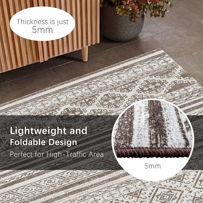 RUGSURE Washable Area Rugs 5' x 7' - 1/6 Thick - Moroccan-Inspired -Stain & Water Resistant Non-Slip - Resistant Rug for Living Room, Bedroom, Nursery, Pet & Child Friendly (Brown)