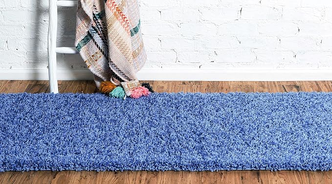 Unique Loom Solid Shag Collection Area Rug (2' 6" x 13' 1" Runner, Periwinkle Blue)