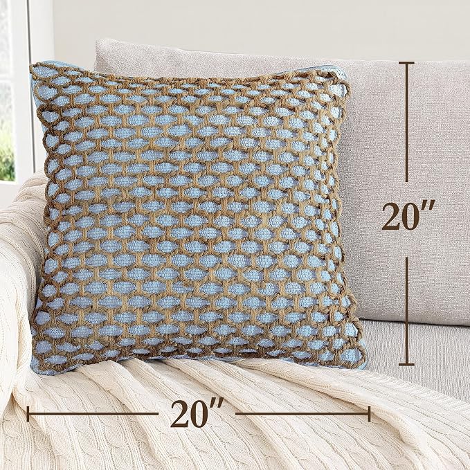 Boho Living Jada Decorative Throw, (2) 20" x 20" Pillow Covers, Light Blue 2 Count
