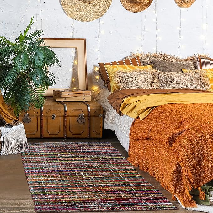 Chardin home - Eco Friendly 100% Recycled Cotton Colorful chindi Area Rug - 3'X5', Multi.