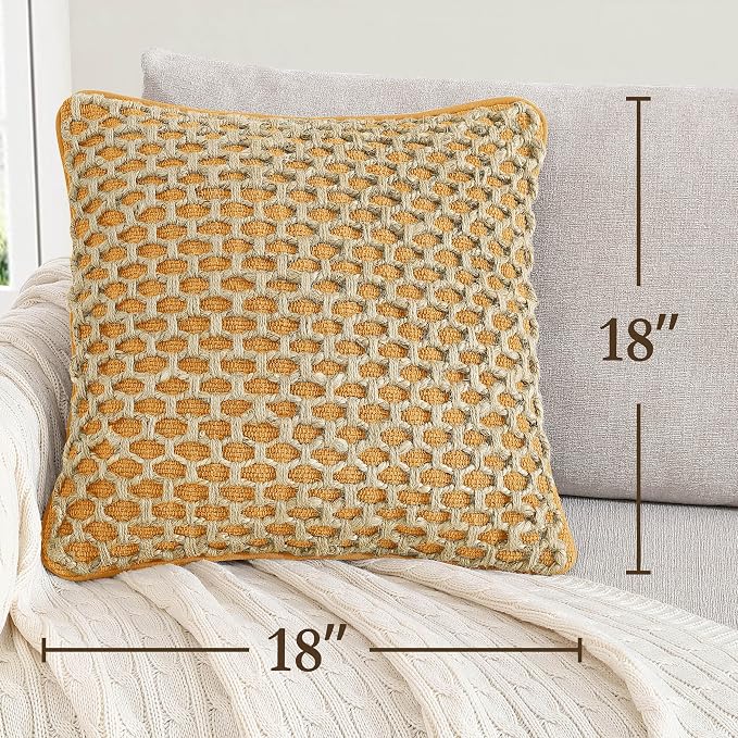 Boho Living 18x18 Mustard Yellow Throw Pillow Covers Pillow Insert not Included - Boho Pillow Covers Only, Pack of 2