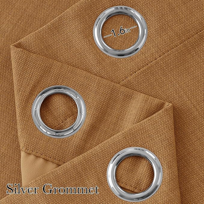 NICETOWN Short Faux Linen Gold Brown Blackout Curtains 63 inches Long for Kitchen - Privacy Panels for Living Room Bedroom, Modern Farmhouse Style Easy Care Grommet Top, 2 Panels, W42 by L63