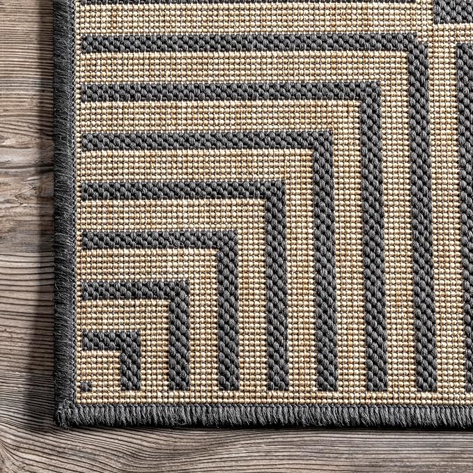 Nuloom Asha Dark Grey/Ivory, 3'6" x 5', Casual, Striped Border, Soft and Cozy, High Traffic, Stain Resistant, Easy Clean, Durable Area Rug for Indoor/Outdoor Patio, Deck, Porch, Garden, Courtyard