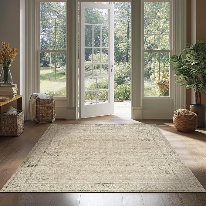 Cream and Light Tan Boho Front Door Mat for Indoor Entrance Washable Non Slip Cute Vintage Floral Aesthetic Area Rugs for Entryway Entry 4x6